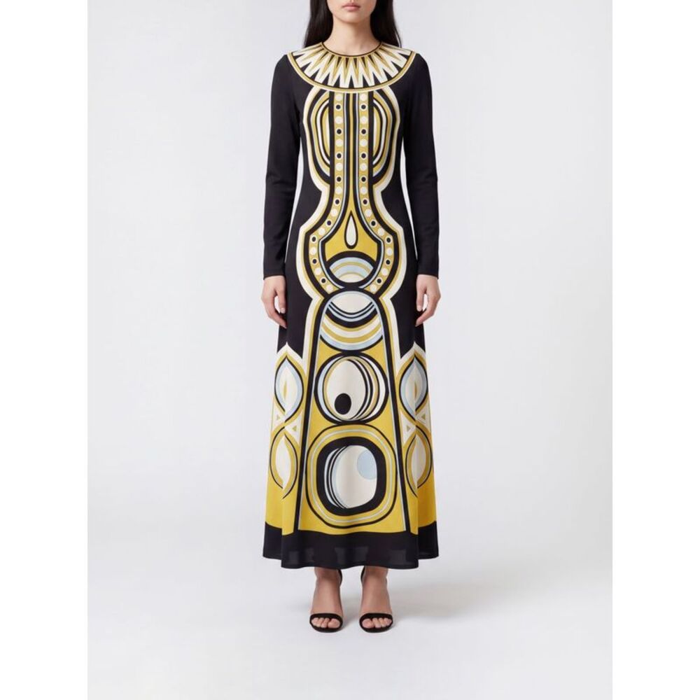 La Doublej Women Ethnic Print A-Line Midi Dress La Doublej With Long Sleeves